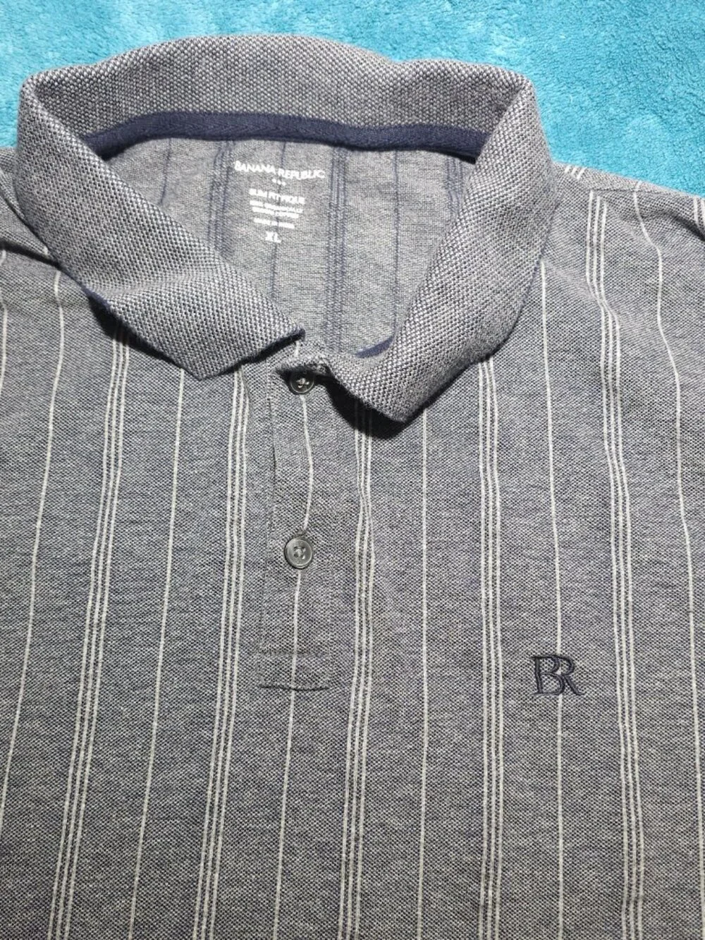 Banana Republic Blue/Gray men's short-sleeve polo shirt size XL vertical stripes